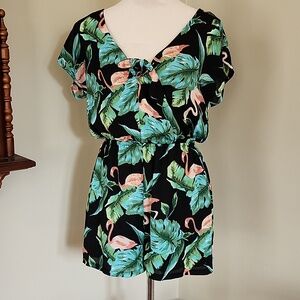 AS U WISH Tropical Flamingo Print Romper